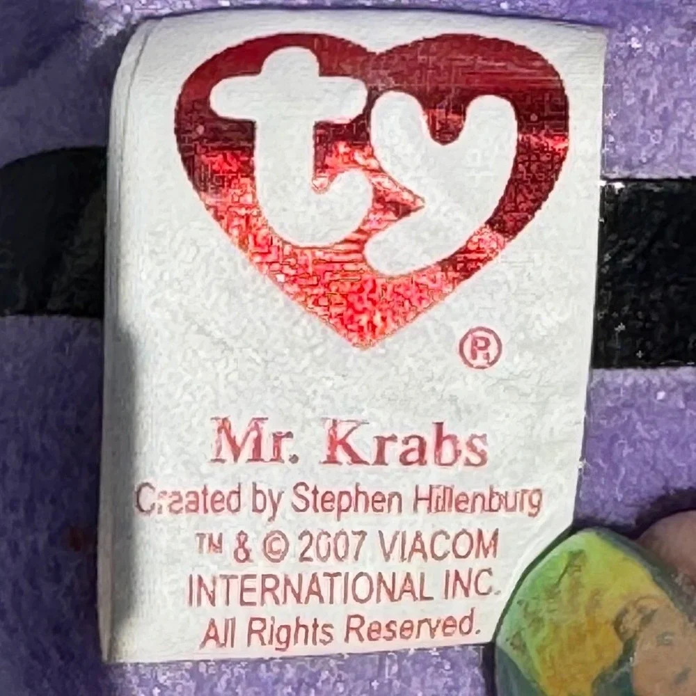 Ty Mr. Krabs SpongeBob SquarePants Plush Backpack Clip 2007 Small Red Purple